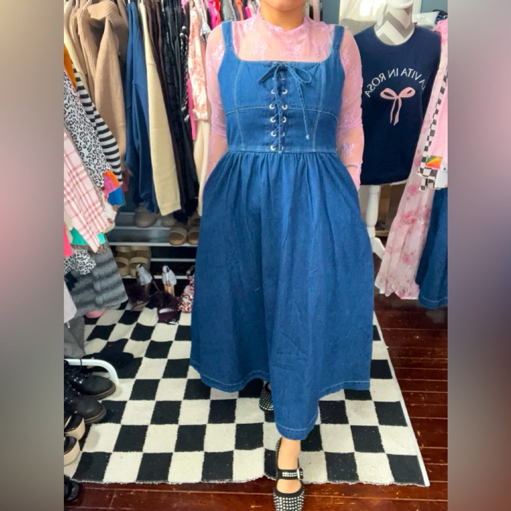 Lace up Denim sleeveless dress - Picture 5 of 5